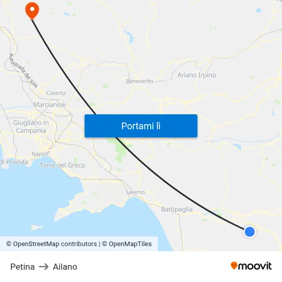 Petina to Ailano map