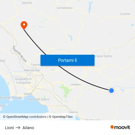Lioni to Ailano map