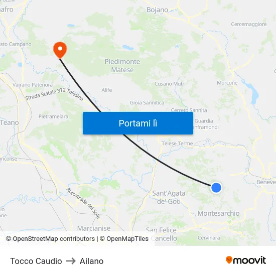 Tocco Caudio to Ailano map