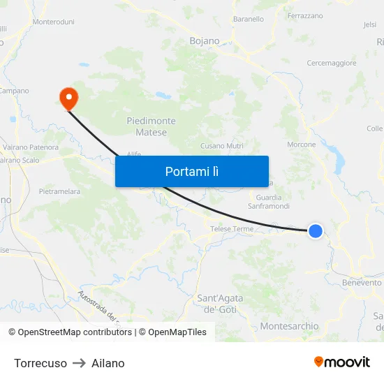 Torrecuso to Ailano map