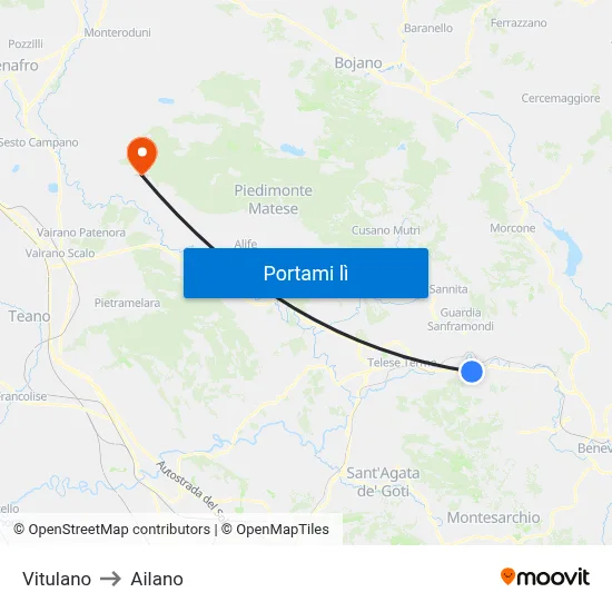 Vitulano to Ailano map