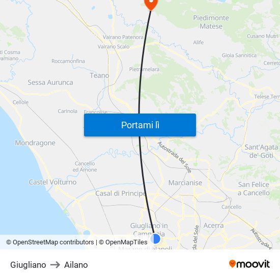 Giugliano to Ailano map