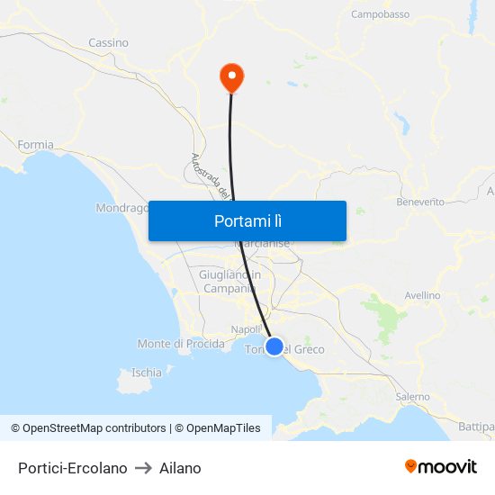 Portici-Ercolano to Ailano map