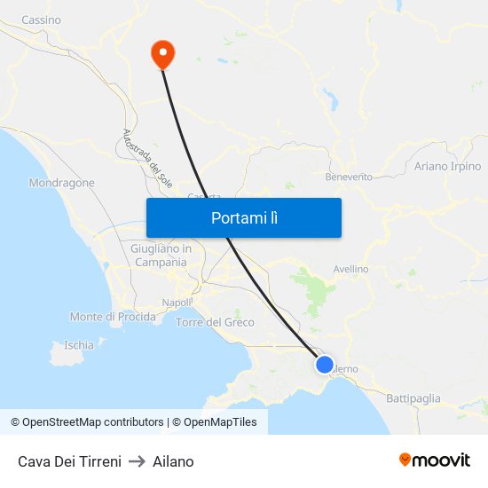 Cava Dei Tirreni to Ailano map
