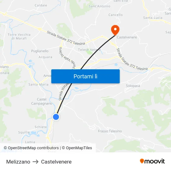 Melizzano to Castelvenere map