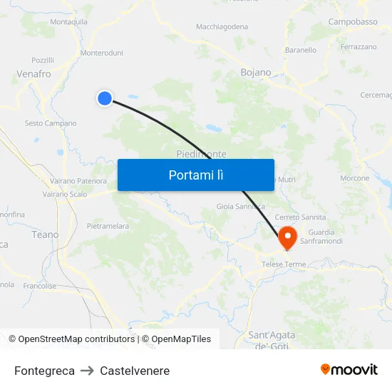 Fontegreca to Castelvenere map