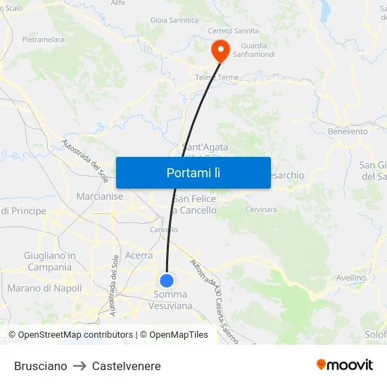 Brusciano to Castelvenere map