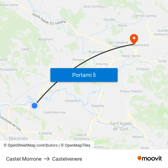 Castel Morrone to Castelvenere map