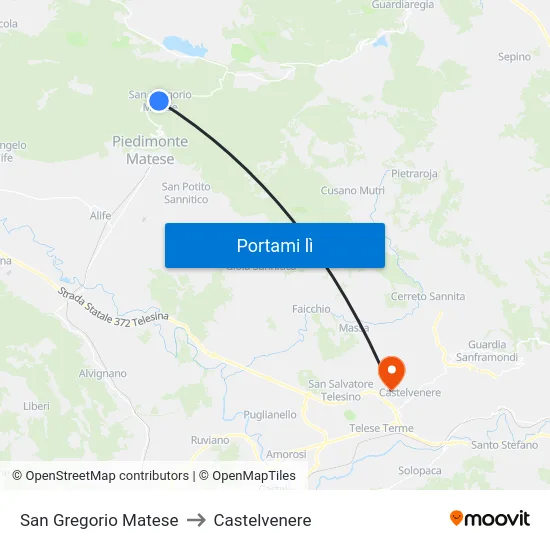 San Gregorio Matese to Castelvenere map