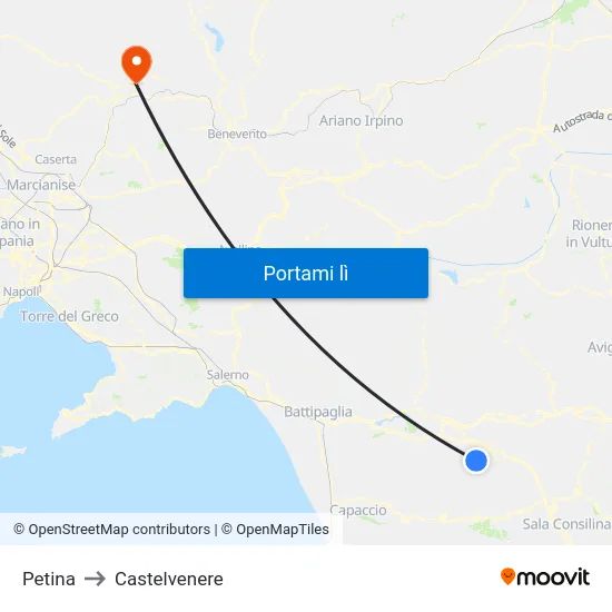 Petina to Castelvenere map