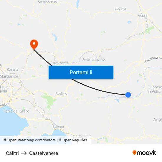 Calitri to Castelvenere map