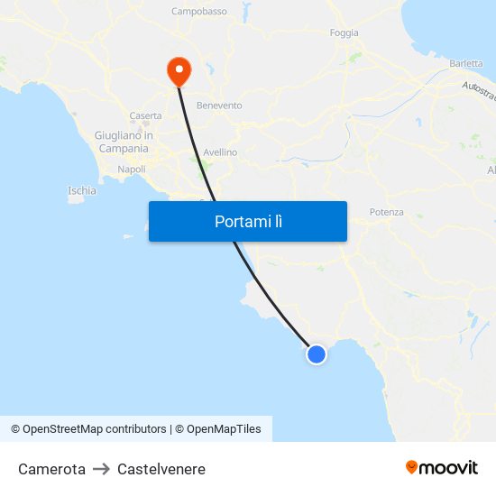 Camerota to Castelvenere map