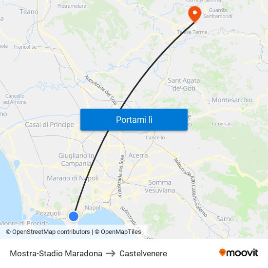 Mostra-Stadio Maradona to Castelvenere map