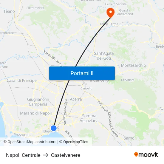 Napoli Centrale to Castelvenere map