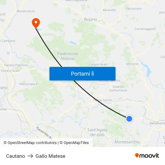 Cautano to Gallo Matese map