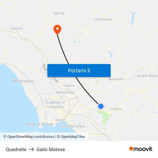 Quadrelle to Gallo Matese map