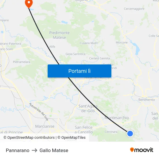 Pannarano to Gallo Matese map