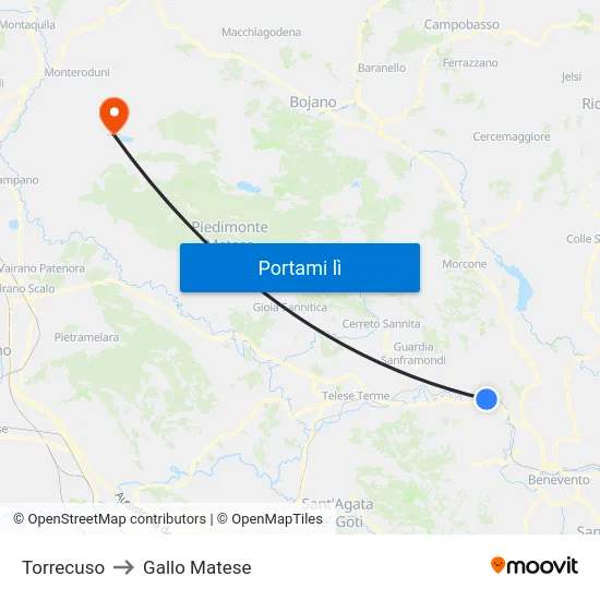 Torrecuso to Gallo Matese map
