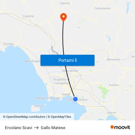 Ercolano Scavi to Gallo Matese map