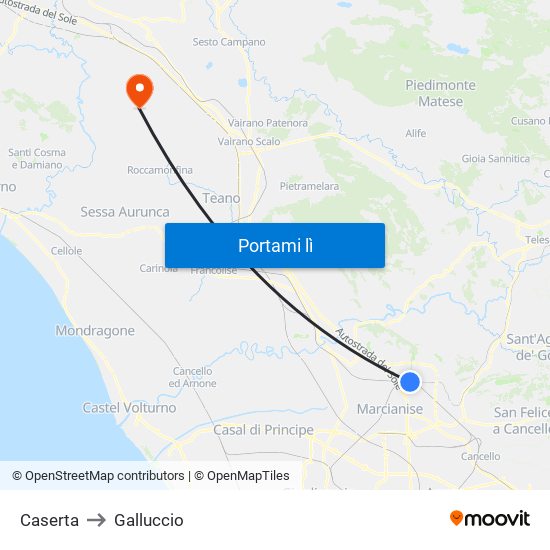 Caserta to Galluccio map