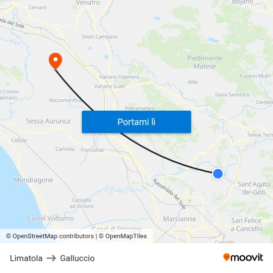 Limatola to Galluccio map