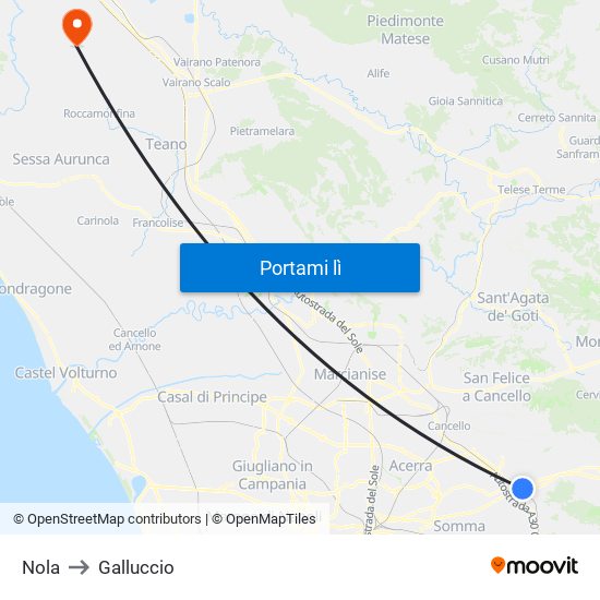 Nola to Galluccio map