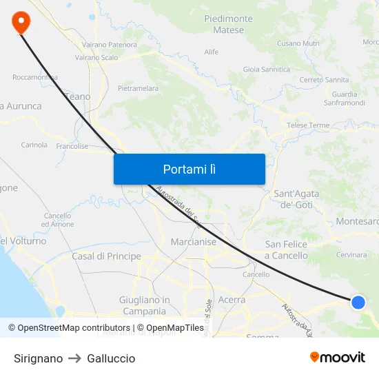 Sirignano to Galluccio map