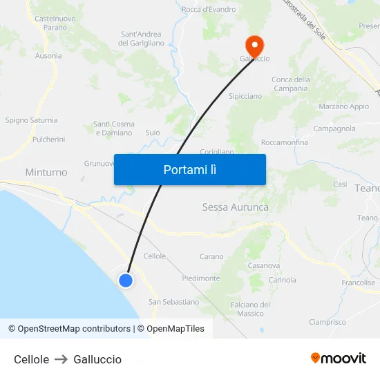 Cellole to Galluccio map