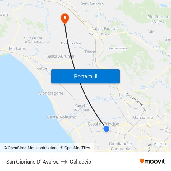 San Cipriano D' Aversa to Galluccio map