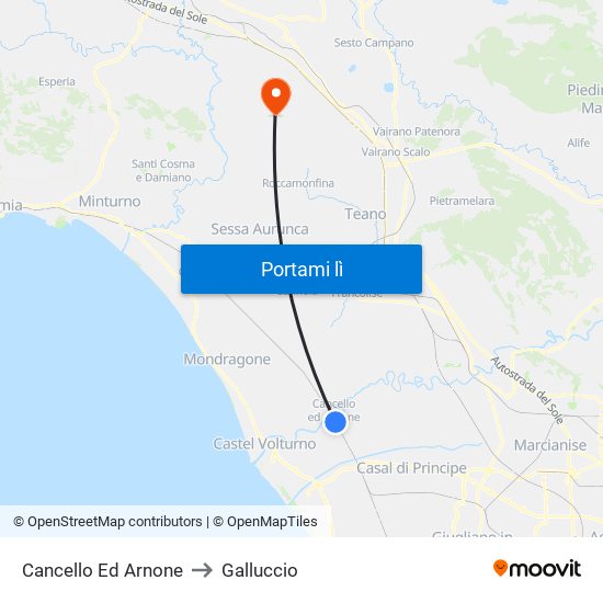 Cancello Ed Arnone to Galluccio map