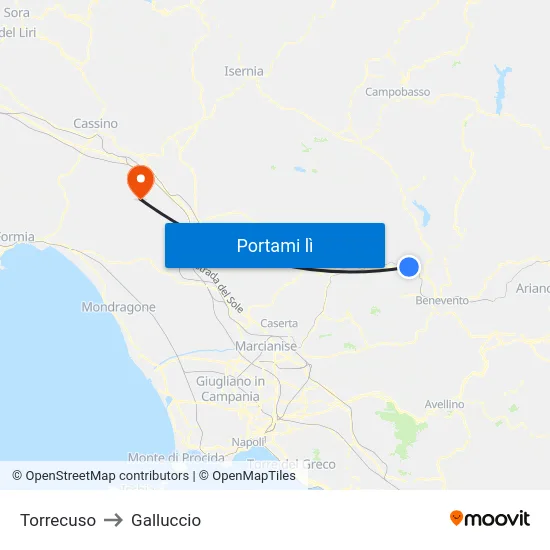 Torrecuso to Galluccio map