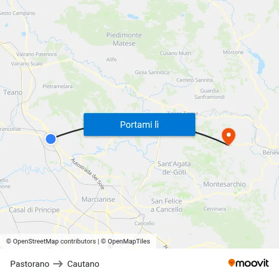 Pastorano to Cautano map