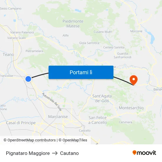 Pignataro Maggiore to Cautano map