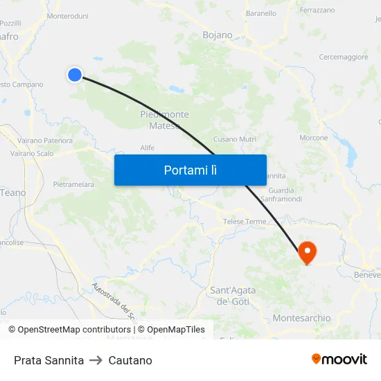 Prata Sannita to Cautano map