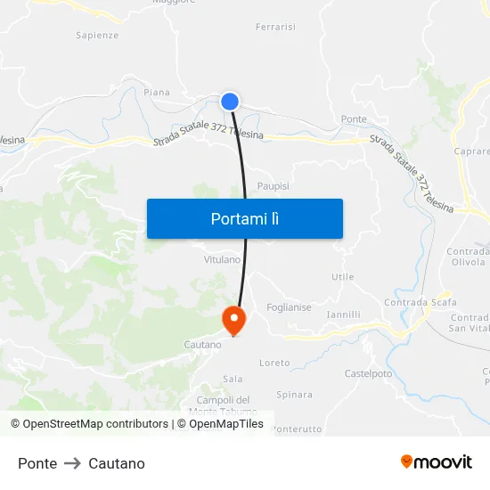 Ponte to Cautano map
