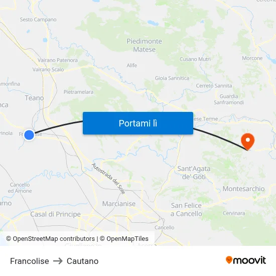 Francolise to Cautano map