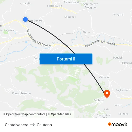 Castelvenere to Cautano map
