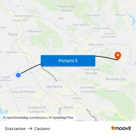 Grazzanise to Cautano map