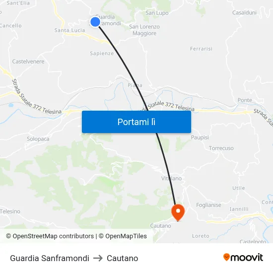 Guardia Sanframondi to Cautano map