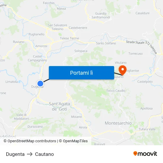 Dugenta to Cautano map