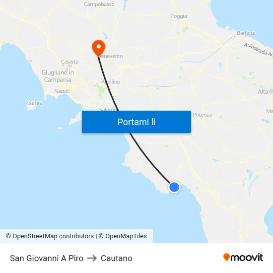 San Giovanni A Piro to Cautano map