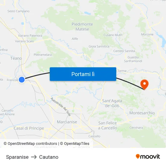 Sparanise to Cautano map