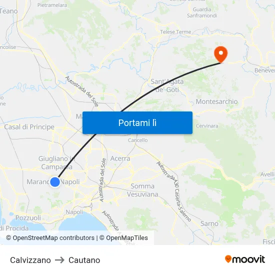 Calvizzano to Cautano map