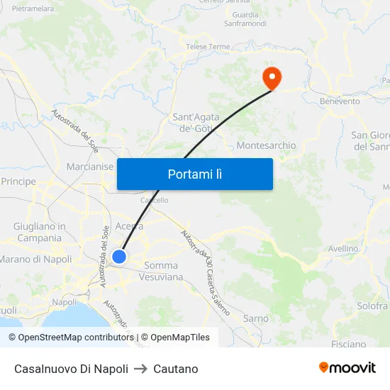 Casalnuovo Di Napoli to Cautano map