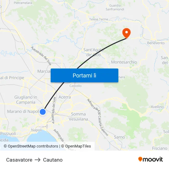 Casavatore to Cautano map