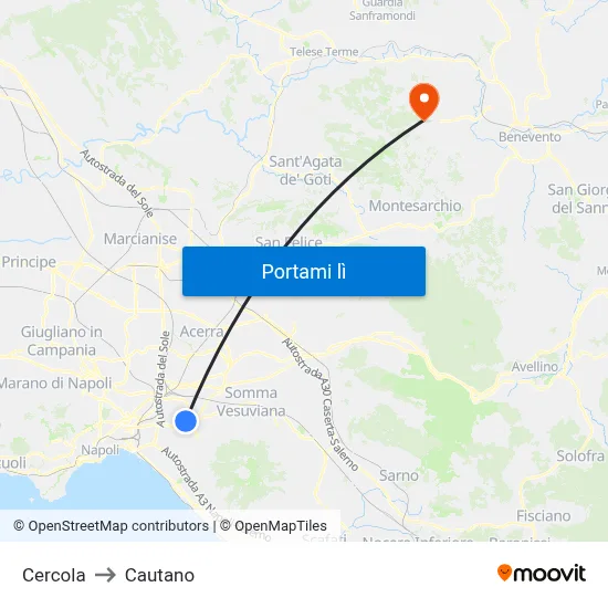 Cercola to Cautano map