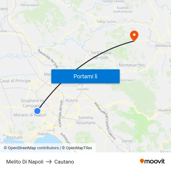 Melito Di Napoli to Cautano map