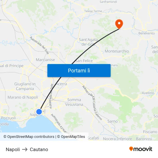 Napoli to Cautano map