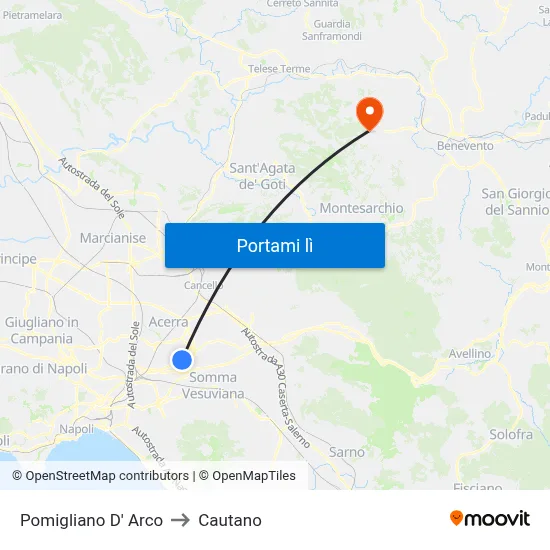 Pomigliano D' Arco to Cautano map