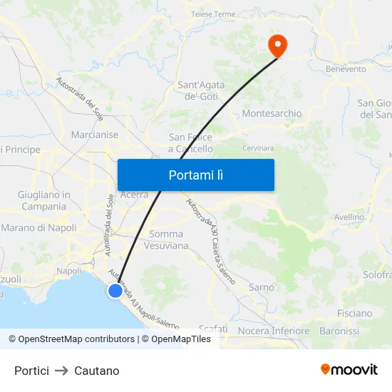Portici to Cautano map